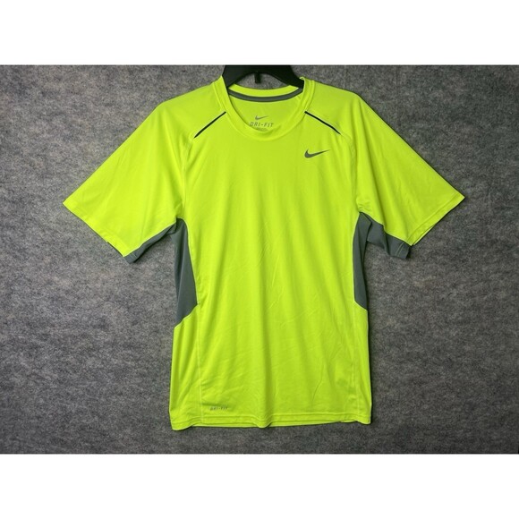 Nike Dri Fit Shirt Mens Small Neon Yellow Running Workout Athletic Casual Soft - Picture 1 of 9